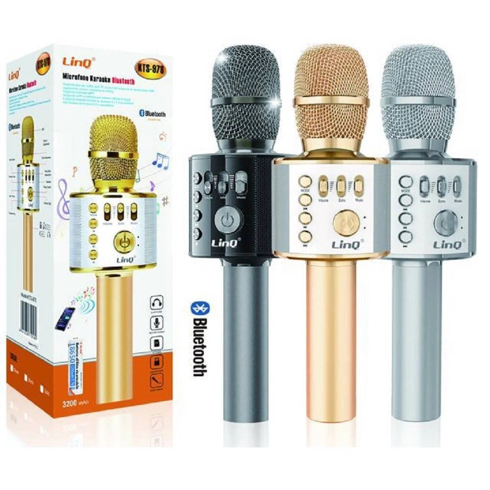 Trade Shop - Microfono Portatile Wireless Bluetooth Karaoke Cassa Integrata Pulsanti Kts-978 -