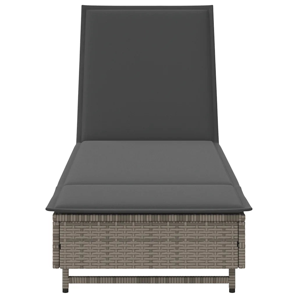 Lettino Prendisole con Ruote e Cuscino in Polyrattan Grigio 4104035