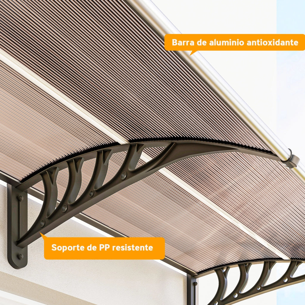 Tettoia Pensilina per Porte e Finestre ¨C Xylo ¨C 303x96x27 cm Alluminio Policarbonato Marrone