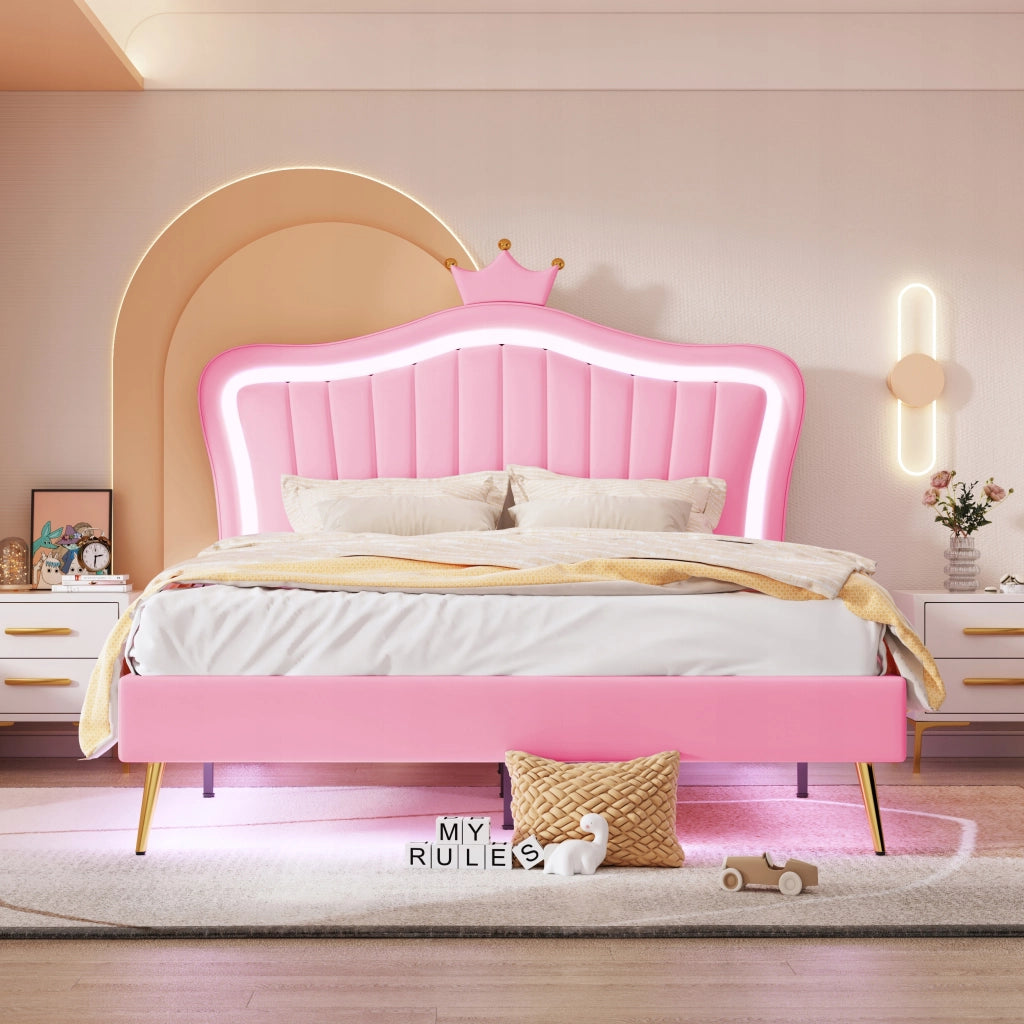 Letto per bambini 140x200 - Xylo - Rosa con illuminazione LED
