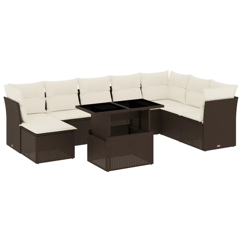 Set Divani da Giardino 9pz con Cuscini Marrone in Polyrattan 3266793