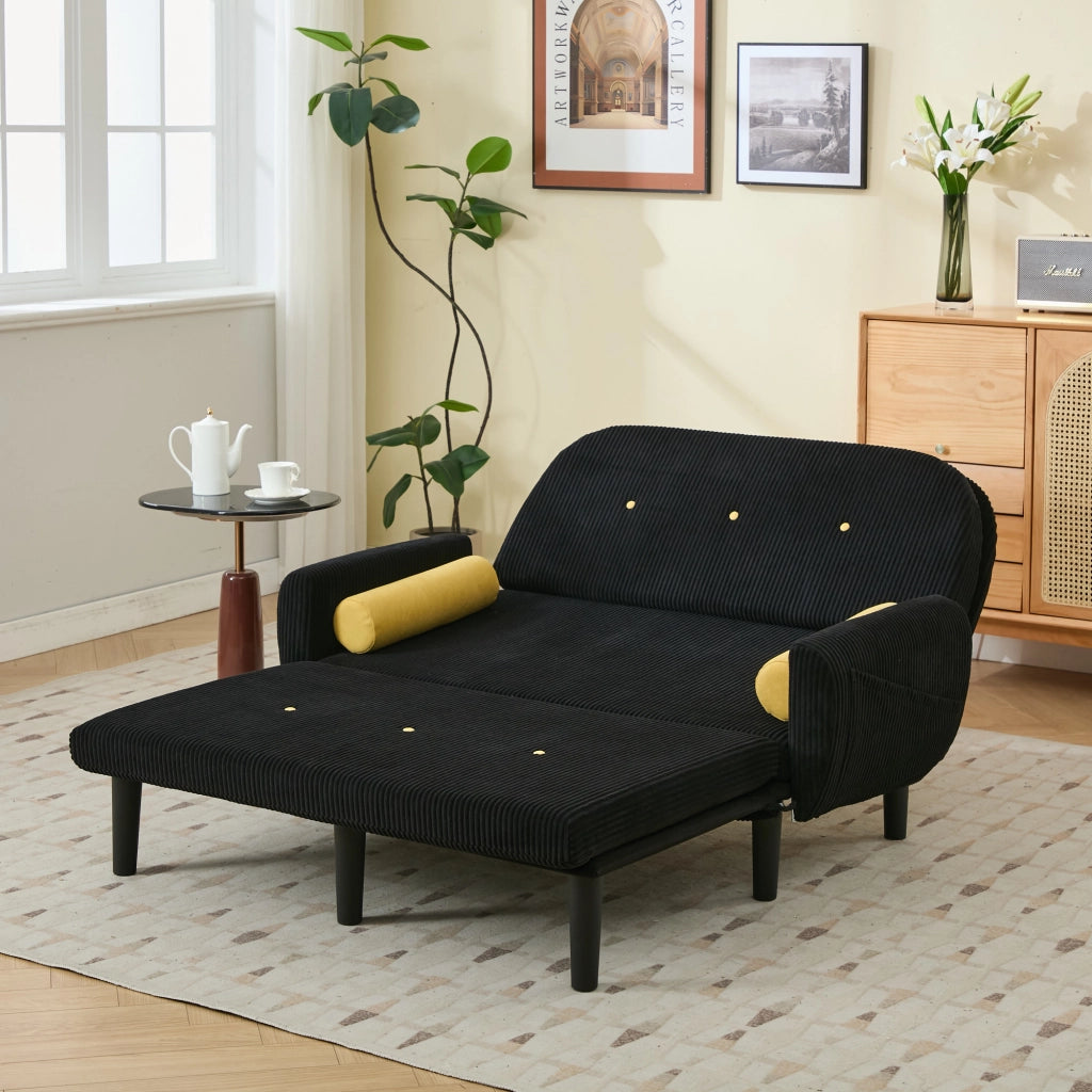 Divano Loveseat con Vano Contenitore ¨C MINIMAL ¨C Nero, Tessuto a Coste