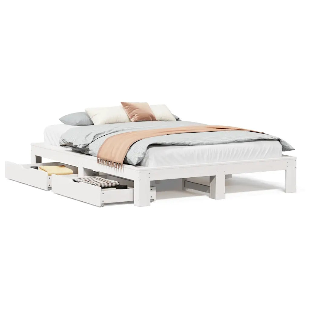 Letto senza Materasso-Struttura Letto Bianco 140x200 cm Legno Massello di Pino 399948