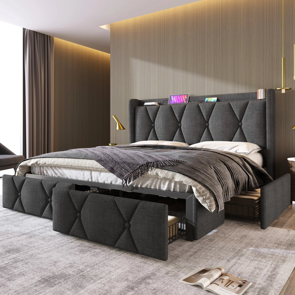 letto imbottito lino grigio 160x200 cm