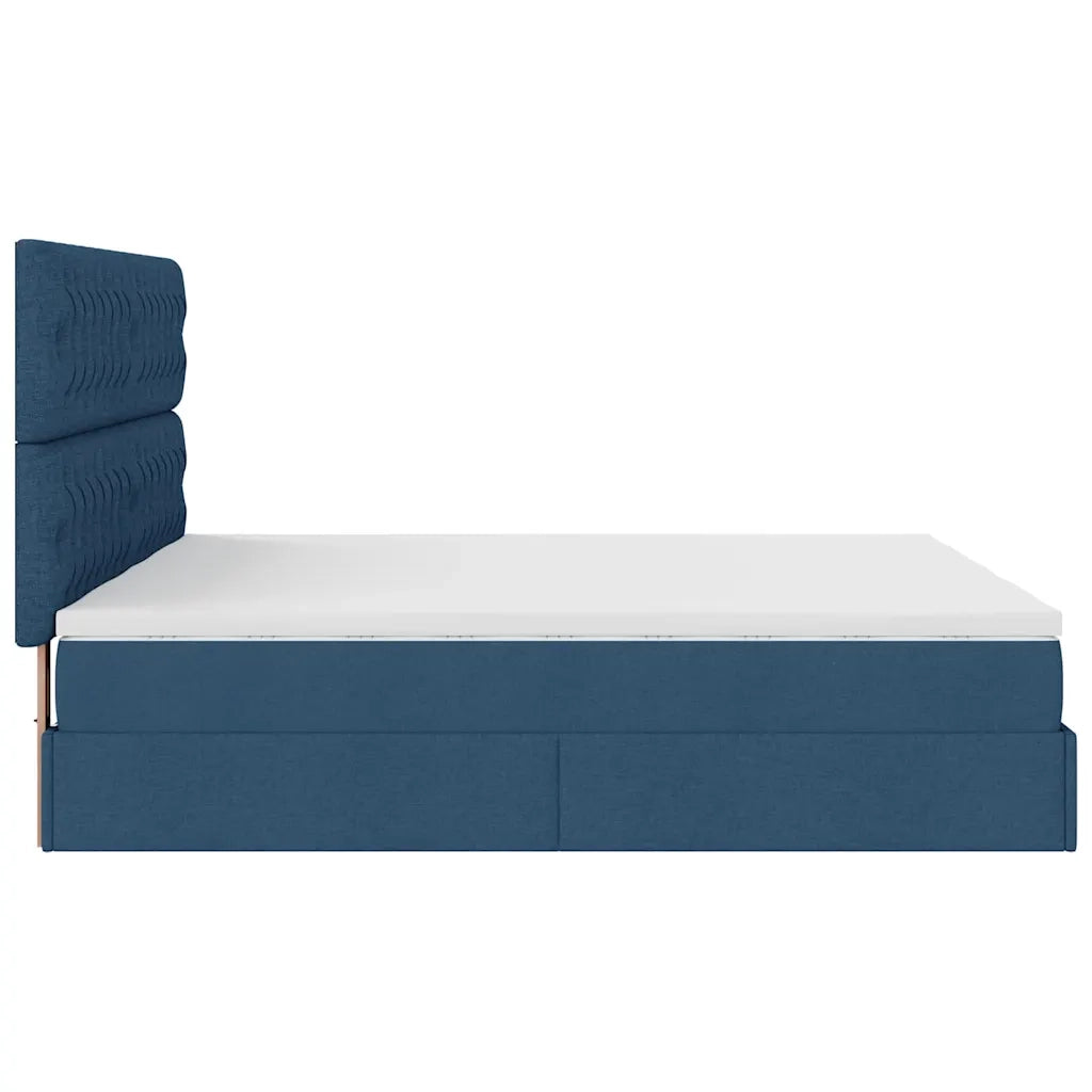 Struttura Letto Pouf con Materassi Blu 200x200 cm in Tessuto 3313726