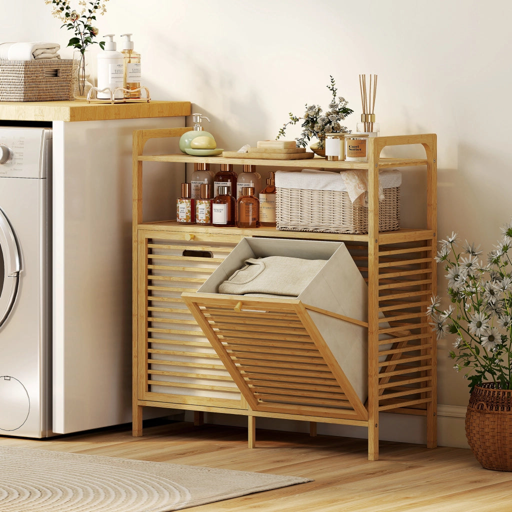 Mobile da bagno con cesti ¨C Minimal ¨C legno di bamb¨´ bianco crema