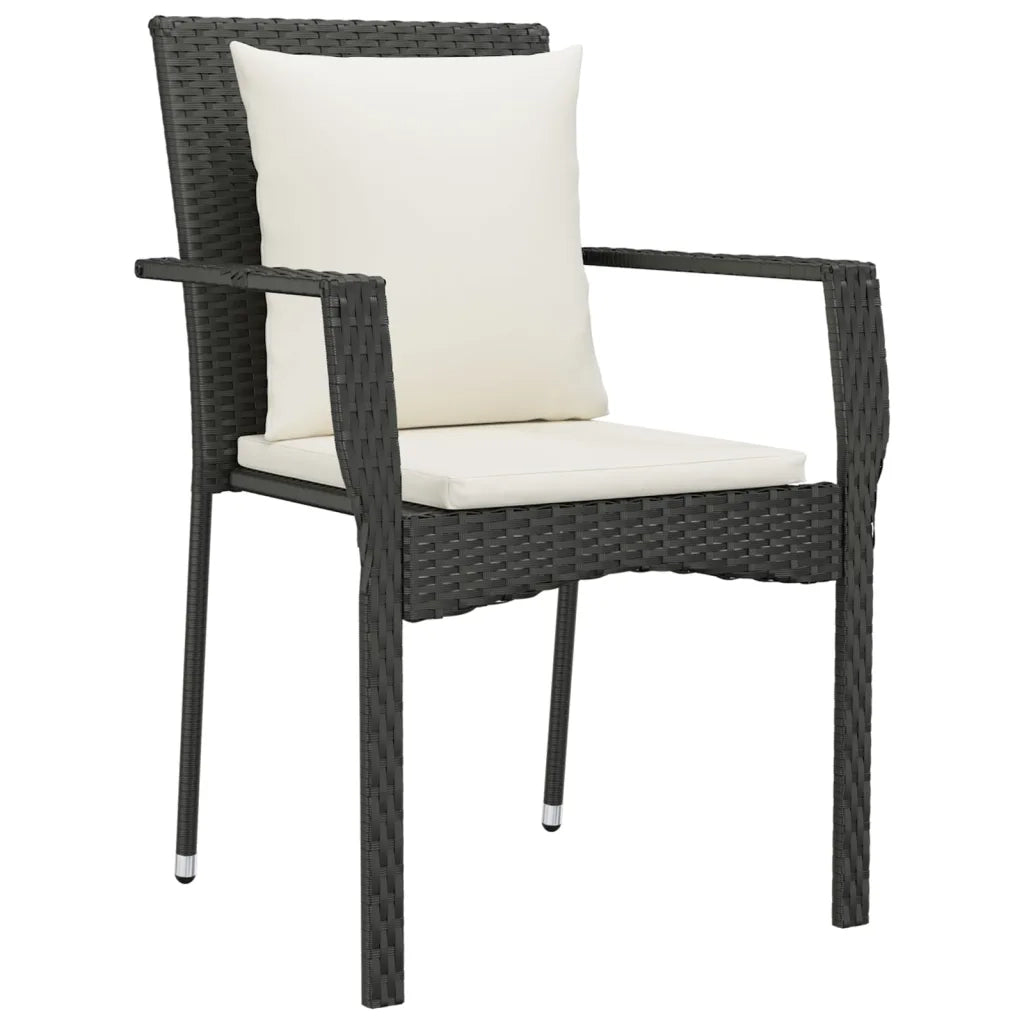 Set da Pranzo da Giardino 7 pz Nero con Cuscini in Polyrattan 3157955