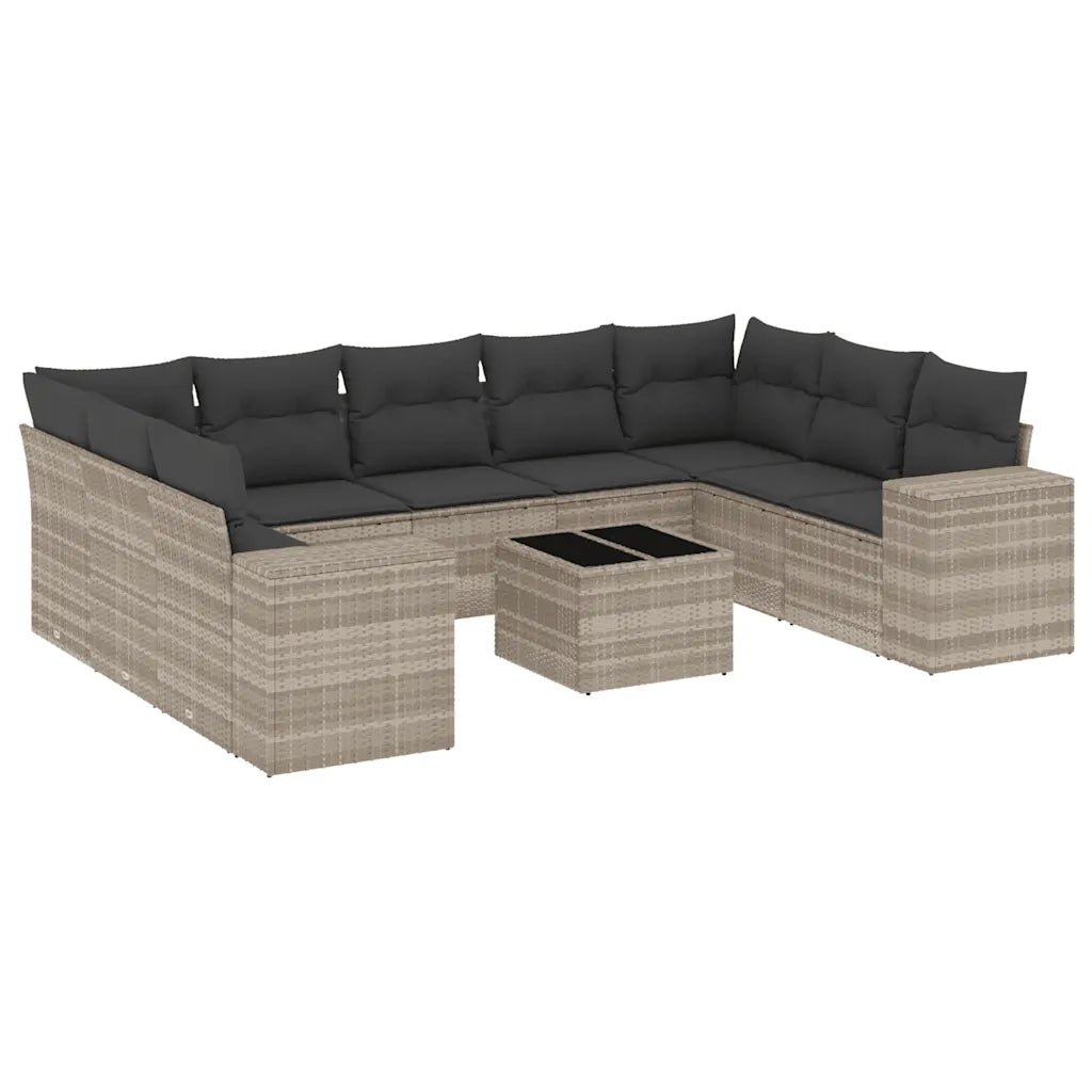 Set Divano Giardino 10 pz con Cuscini Grigio Chiaro Polyrattan 3223011