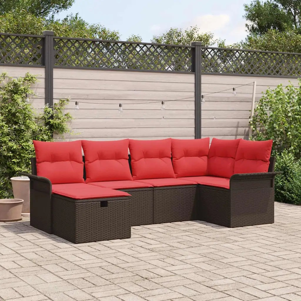 Set Divano da Giardino 6 pcs Marrone e Rosso polyrattan 3358883