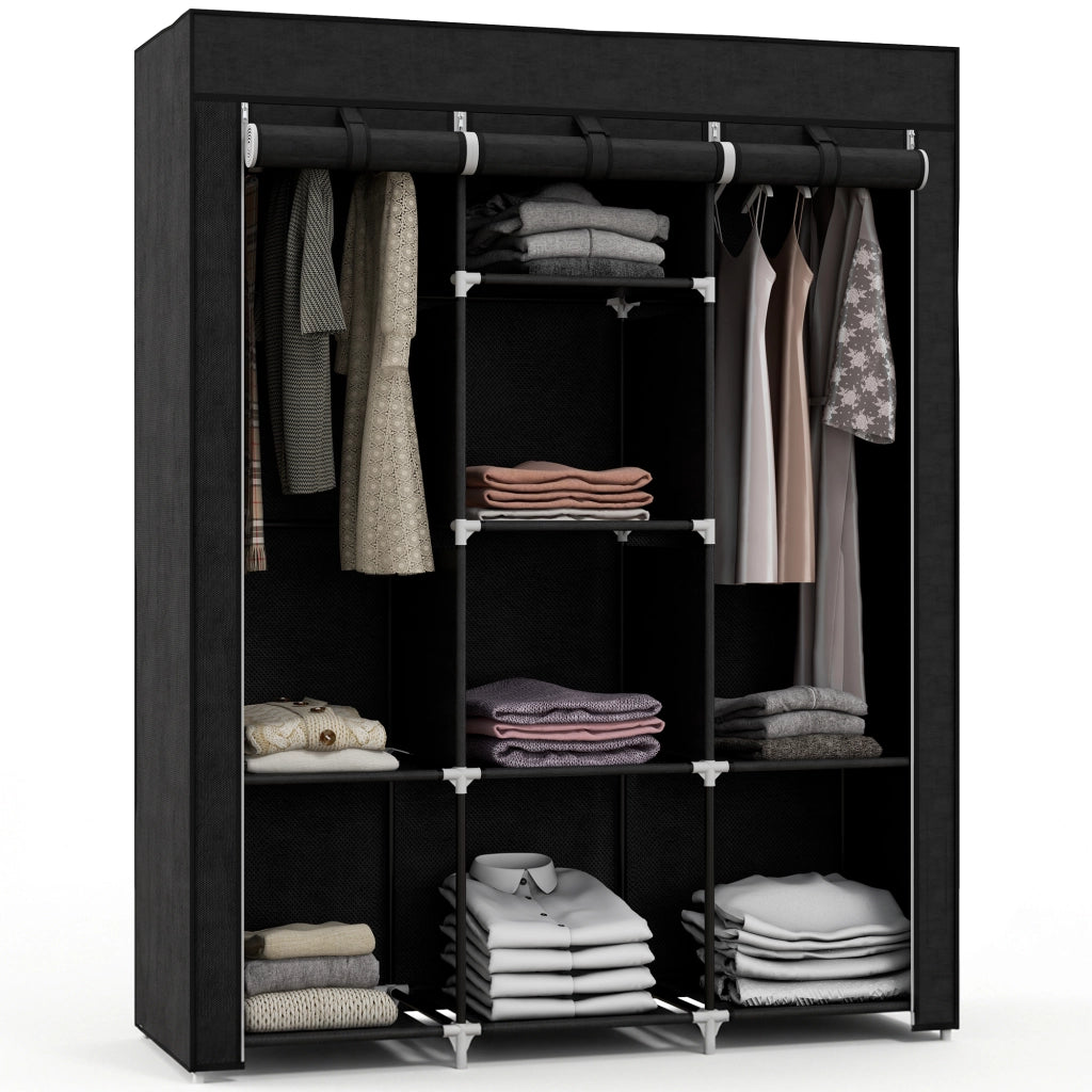 Armadio con ante ¨C Minimal ¨C nero, 8 ripiani, 2 appendiabiti