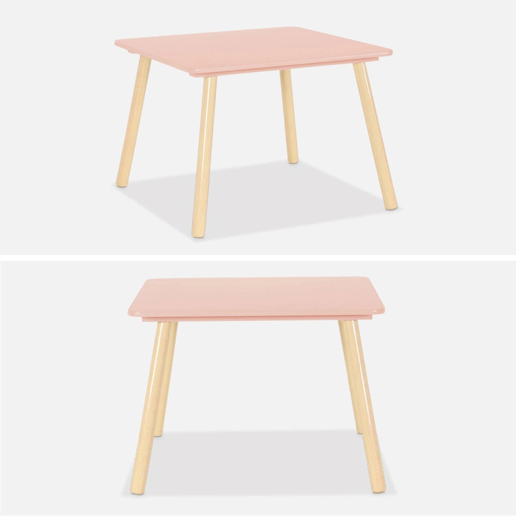 Tavolo quadrato per bambini con 2 sedie, rosa