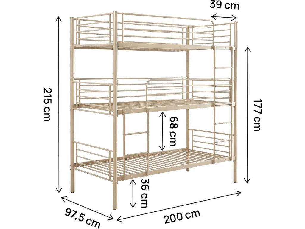 Letto a castello in metallo a tre posti "HAVIN" - 90 x 190 cm - Taupe