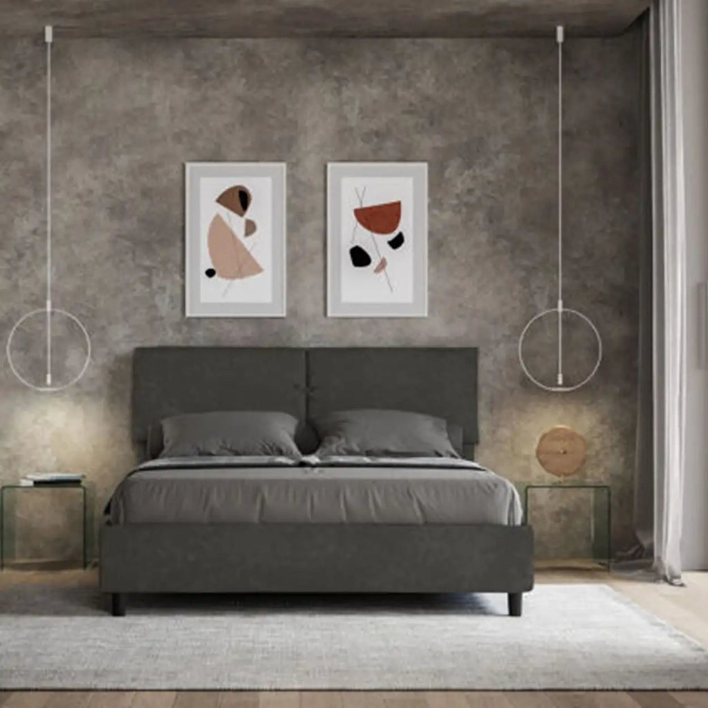 Letto matrimoniale con rete imbottito 160x200 microfibra grigio Mados