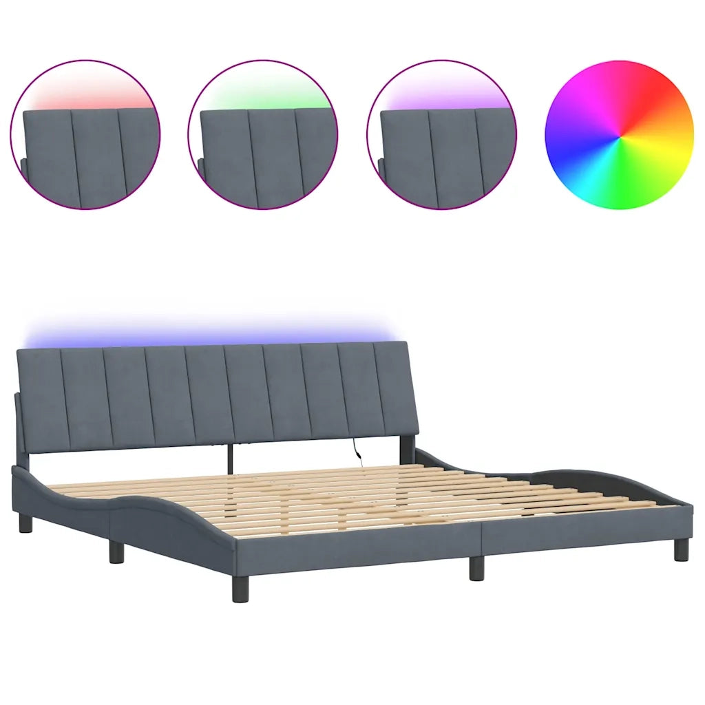 Giroletto con LED senza Materasso Hanko Grigio Scuro 200x200 cm in Velluto