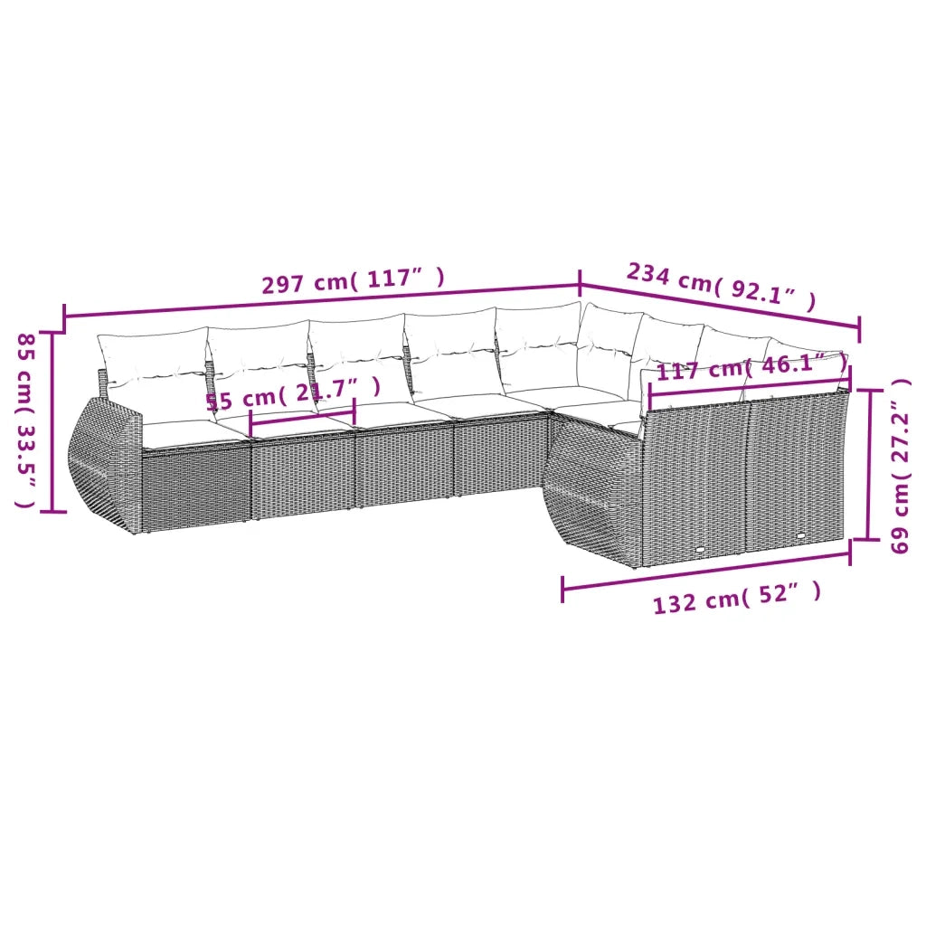 Set Divano da Giardino 9pz con Cuscini Grigio Chiaro Polyrattan 3254179