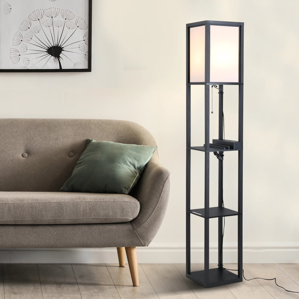 Lampada da Terra con Ripiani ¨C Xylo ¨C Nero e Bianco 26x26x160cm