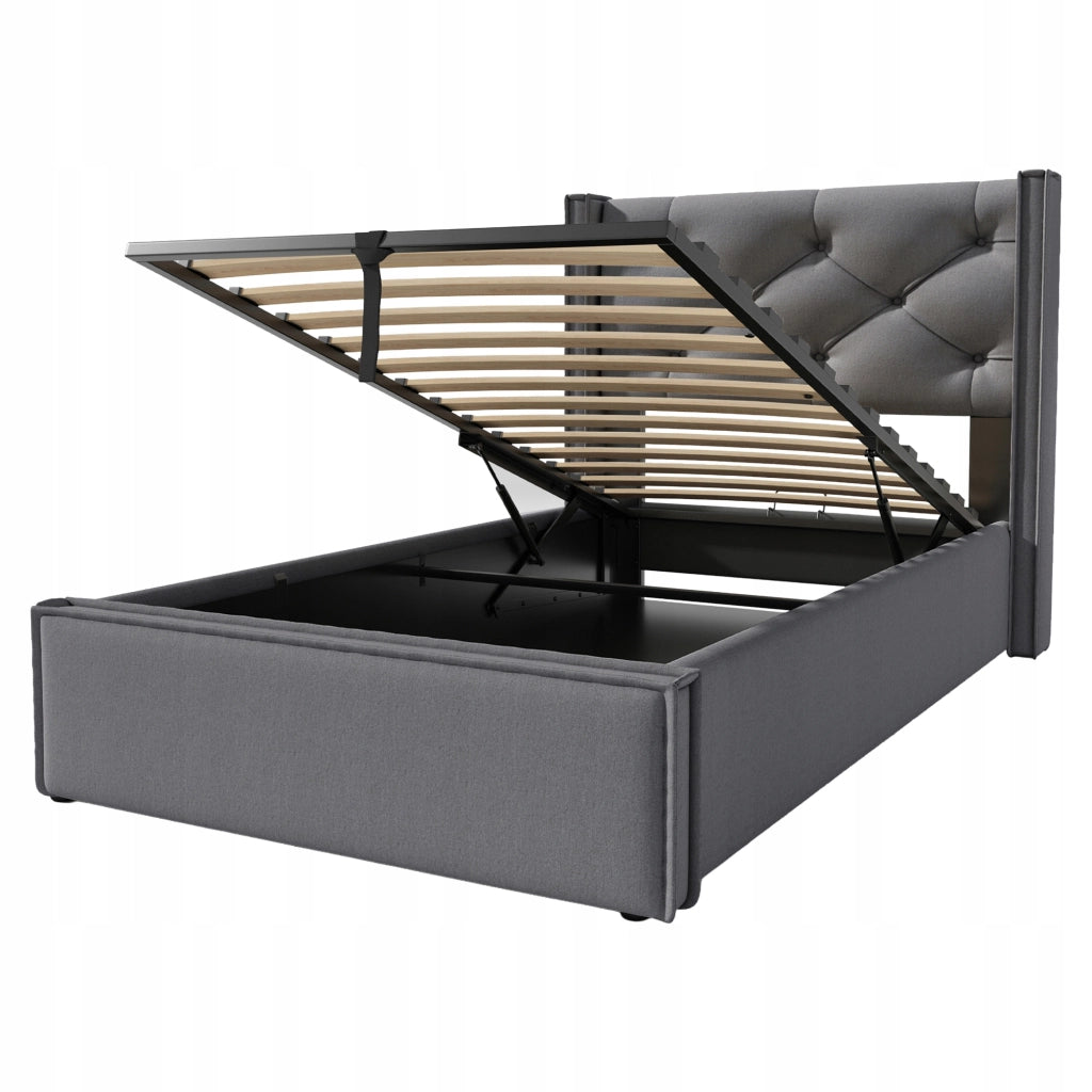 Letto imbottito 90x200 - Xylo - Grigio, struttura sollevabile