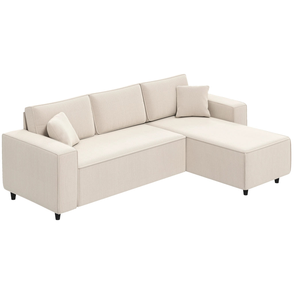 Divano Angolare 3 Posti in Velluto ¨C Minimal ¨C Bianco Crema 241x153x83