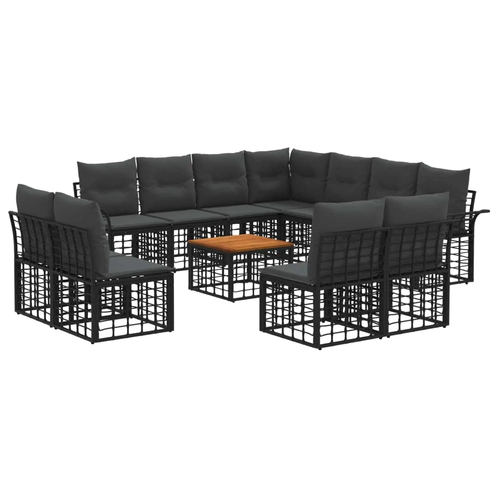 Set di divani da esterno 12 pz Nero e Grigio scuro Poliestere 3437713