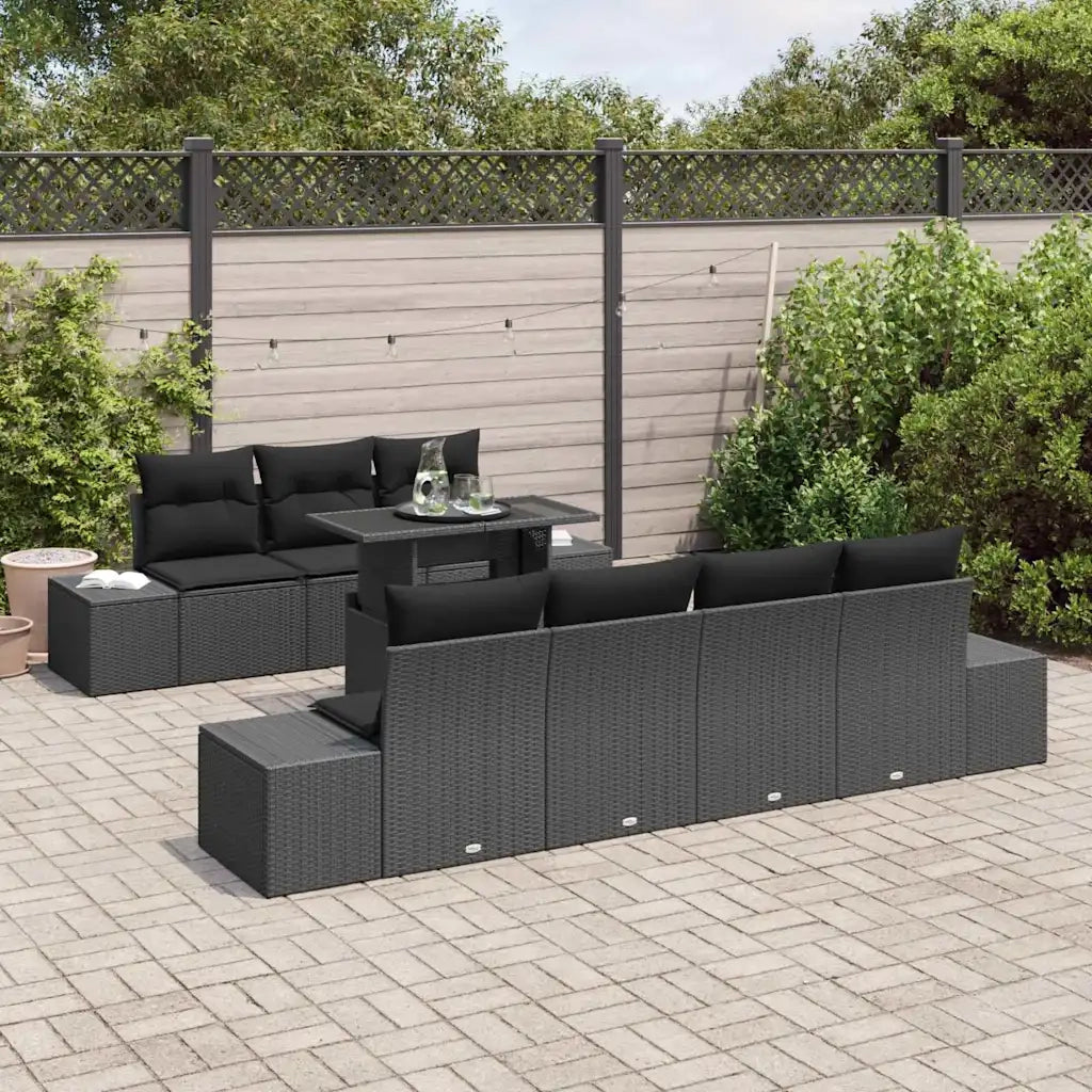 Set Divano da Giardino con cuscino 8 pcs Nero 3357866