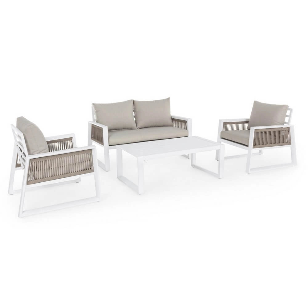Set da 4 Salotto da Giardino in Alluminio con Cuscini e Corde in Textilene - CAPTIVATING