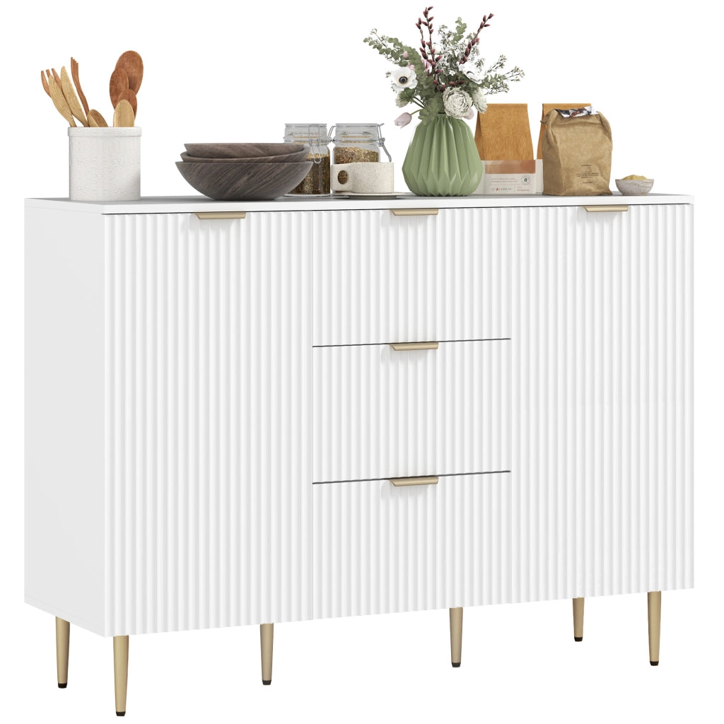 Credenza con 3 Cassetti e 2 Ante ¨C Minimal ¨C Legno e Metallo, Bianco