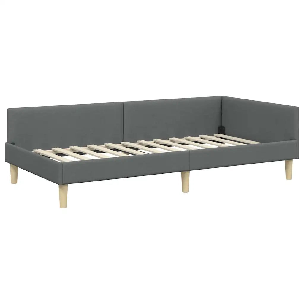 Cornice del letto ad angolo Grigio scuro 90 x 190 cm Tessuto 42016110