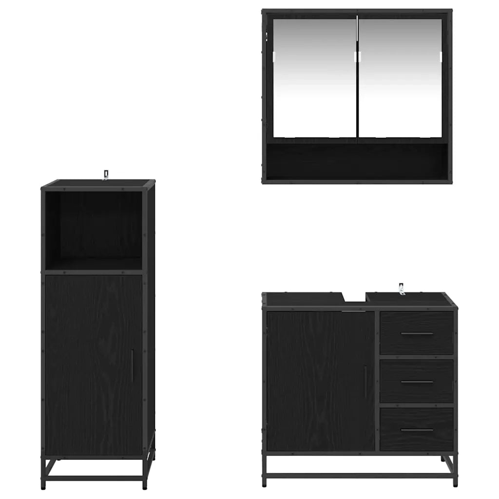 Set di mobili per il bagno 3 pz Rovere Nero 35 x 37,5 x 100 cm 3402473