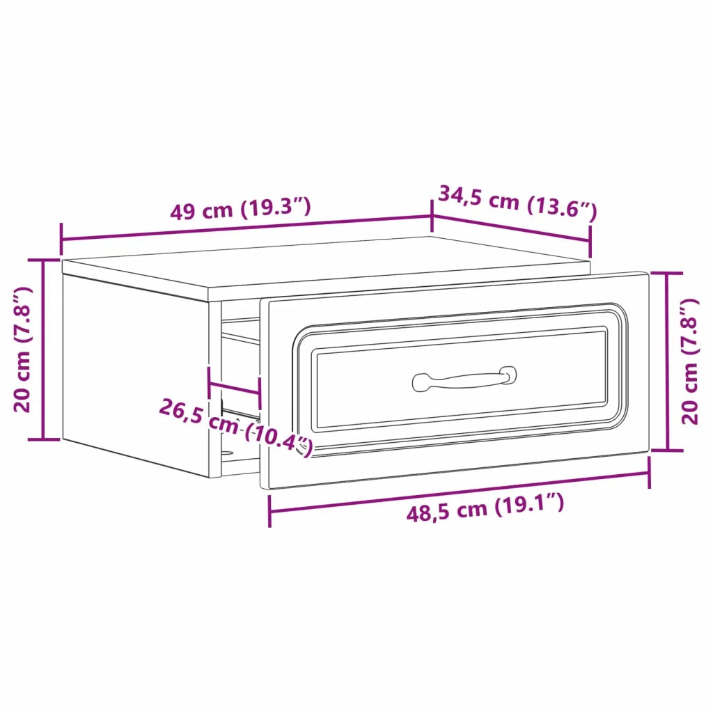 Set di 2 Comodini | Armadio da Notte | Mobiletto da notte a muro Rovere Sonoma 49 x 34,5 x 20 cm
