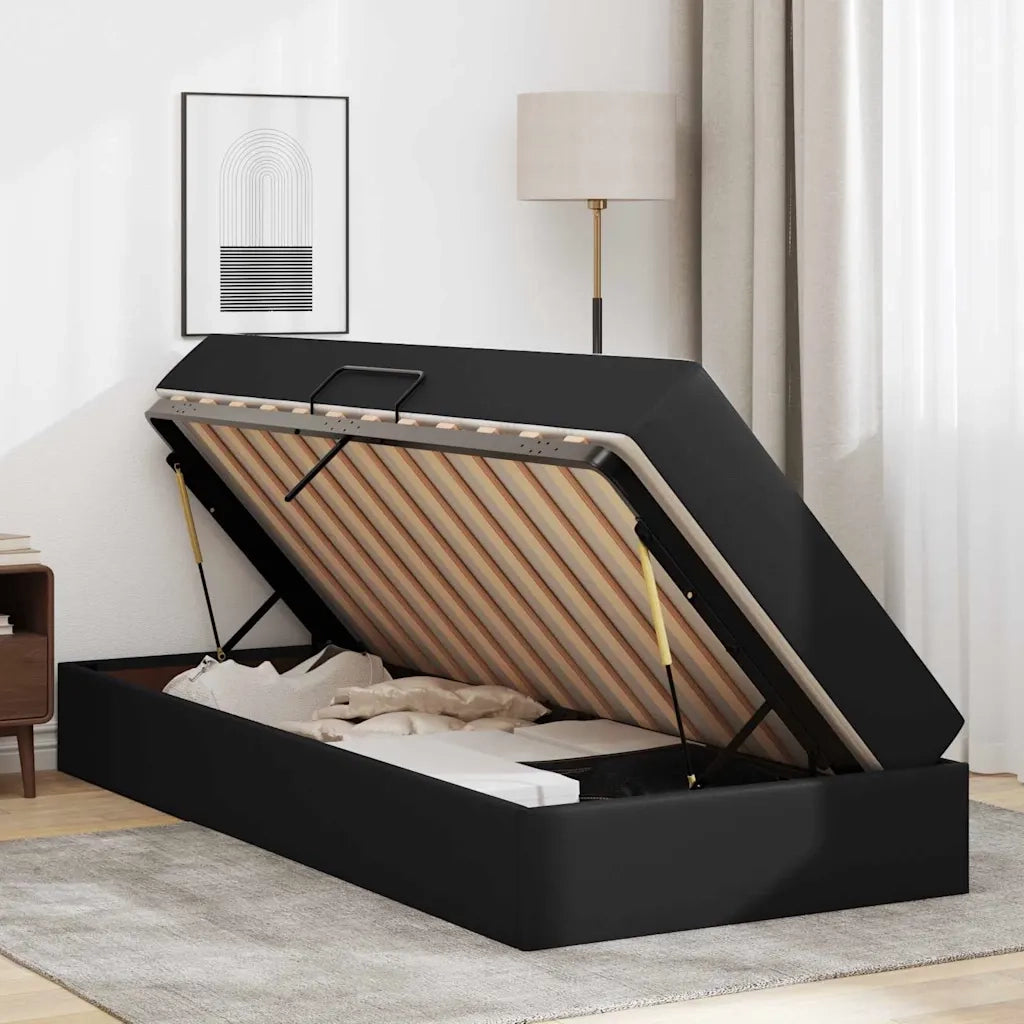 Letto con contenitore e materasso 2 pcs Nero Pelle 3399596