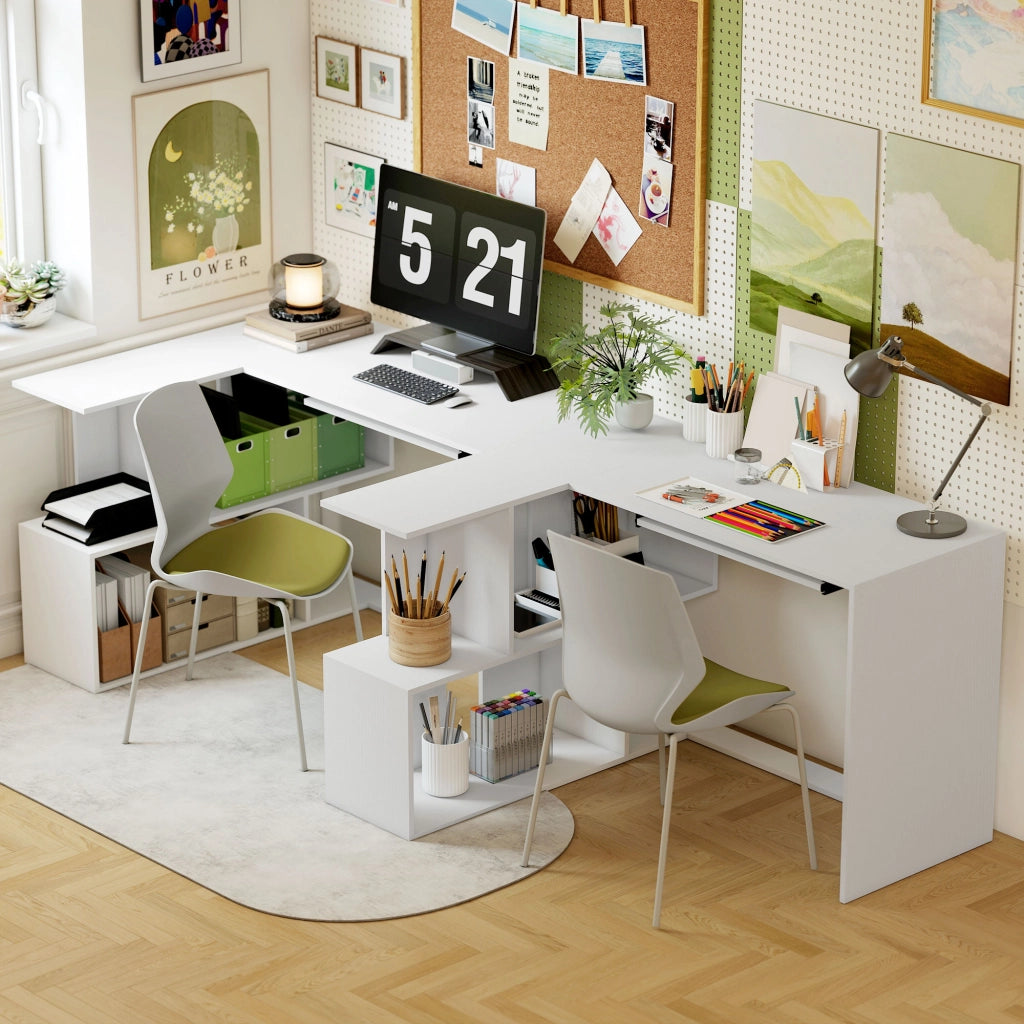 Scrivania angolare con ripiani e cassetto ¨C Minimal ¨C bianco 120x100x76