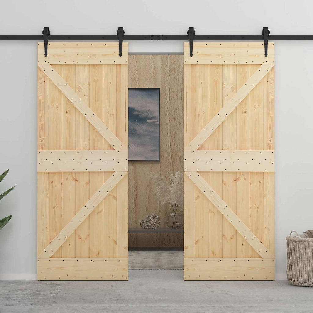 Porta scorrevole Naturale e Nero 80 x 210 cm 3444850