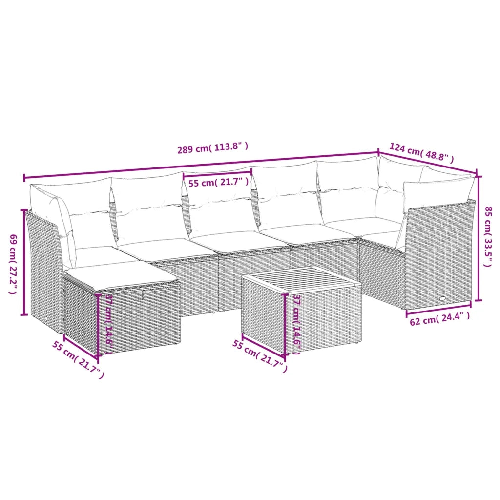 Set Divani da Giardino 9 pz con Cuscini Nero in Polyrattan 3264759