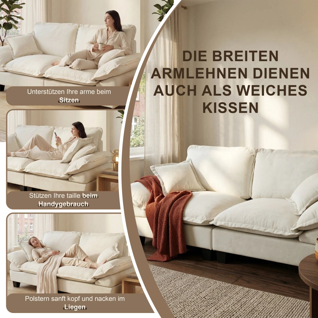 Divano angolare modulare cloud in chenille con pouf mobile e cuscini design ispirato a vela beige 194 × 151 × 90 cm