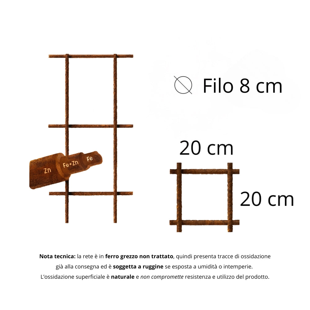 Rete elettrosaldata edilizia ferro grezzo Ø 8 mm maglia 20x20 cm foglio 1,5x1 m