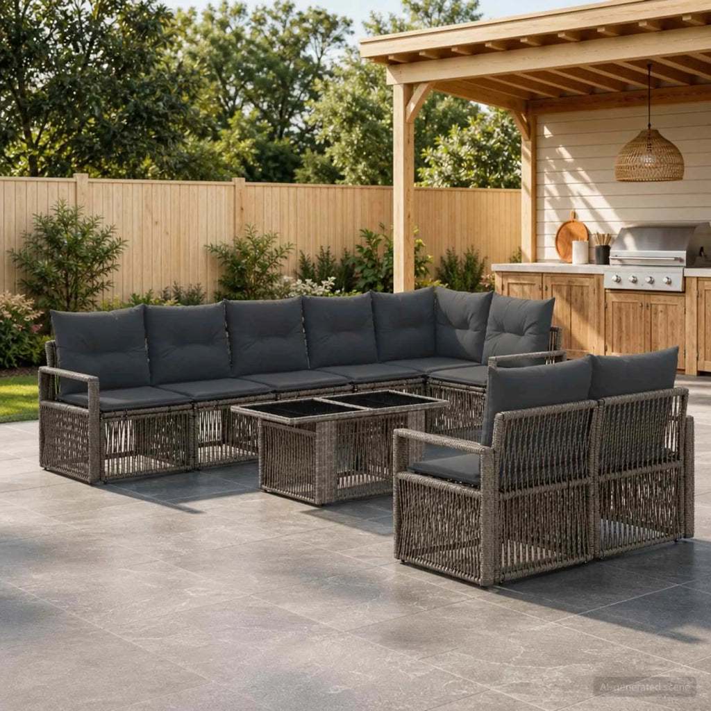 Set Divano da Giardino 9 pz Grigio e Grigio Scuro polyrattan 3437126