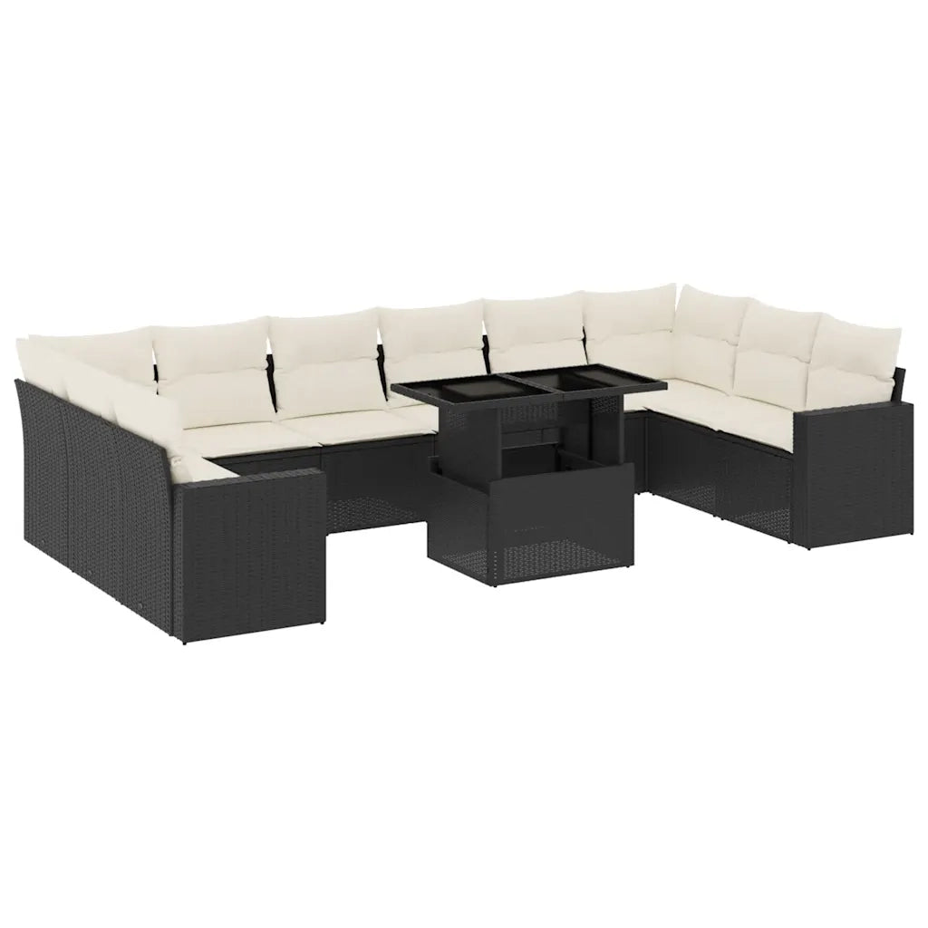 Set Divani da Giardino 11 pz con Cuscini in Polyrattan Nero