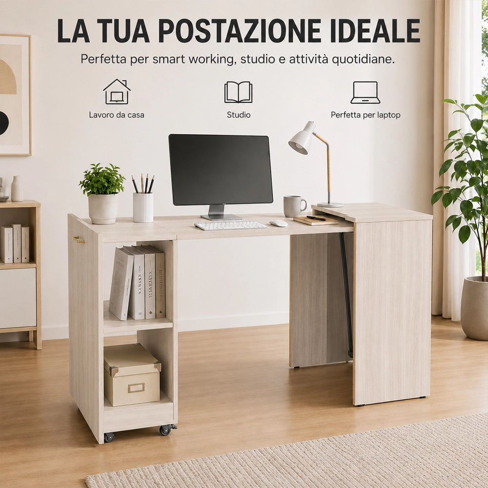 Mobile con Tavolo a Scomparsa Olmo Richiudibile Salvaspazio Scrivania Libreria