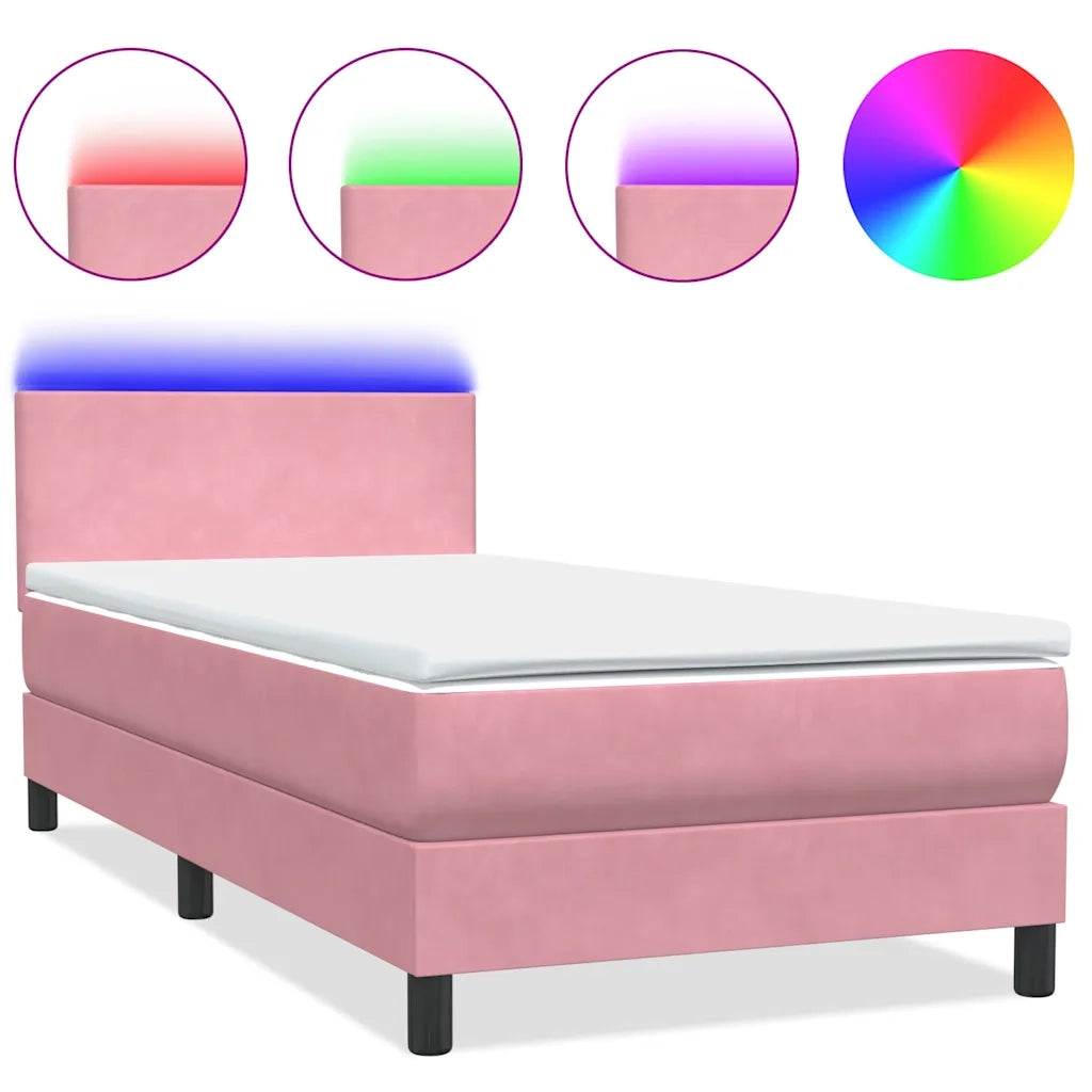 Letto a Molle con Materasso e LED Rosa 80x220 cm Velluto 3316718