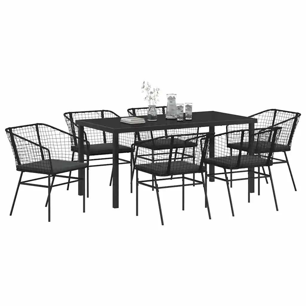 Set da Pranzo per Giardino 7 pcs Nero polyrattan