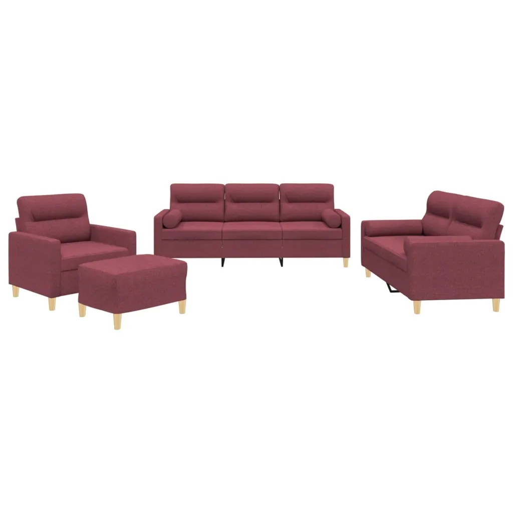 Set di Divani 4 pz con Cuscini Rosso Vino in Tessuto 3201566