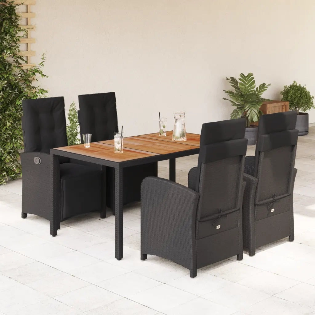 Set da Pranzo da Giardino 5 pz Nero con Cuscini in Polyrattan