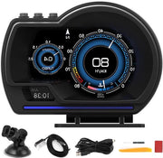 Display di Testa per Auto con Display di Testa 11V-18V DC OBD2+GPS Contachilometri Contatempista Contaspeed Contaturbo Contacilometri Multifunzione per Auto e Camion.