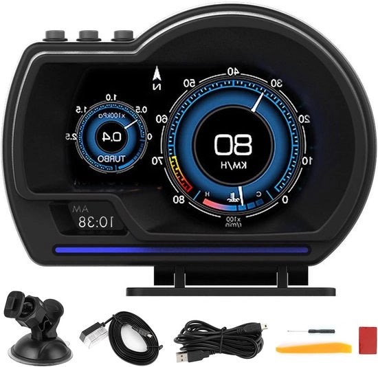 Display di Testa per Auto con Display di Testa 11V-18V DC OBD2+GPS Contachilometri Contatempista Contaspeed Contaturbo Contacilometri Multifunzione per Auto e Camion.