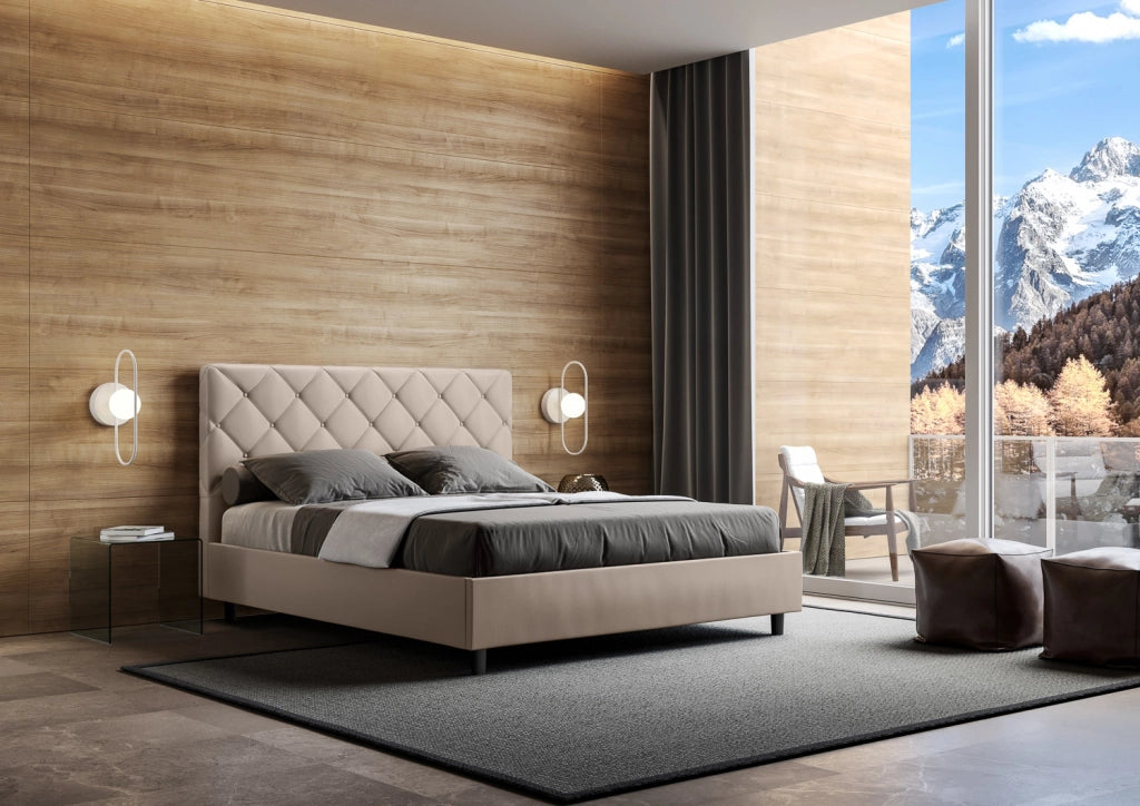 BS COM Letto matrimoniale senza rete imbottito 160x190 similpelle tortora