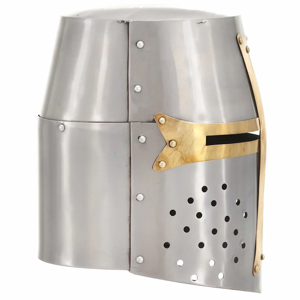 Elmo da Cavaliere Medievale Crociato Replica LARP Argento