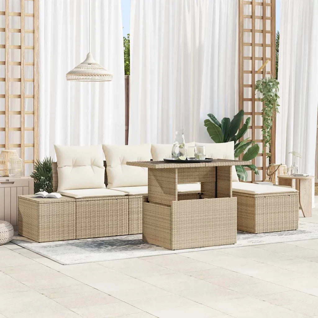 Set Divano da Giardino 6 pcs Beige e Crema polyrattan 3349167