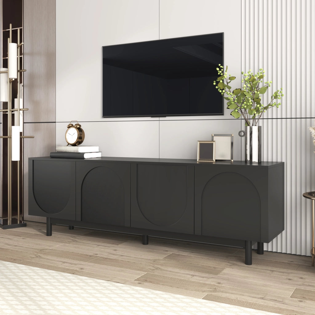Cassettiera TV nera in MDF e truciolato; lunghezza 175 cm