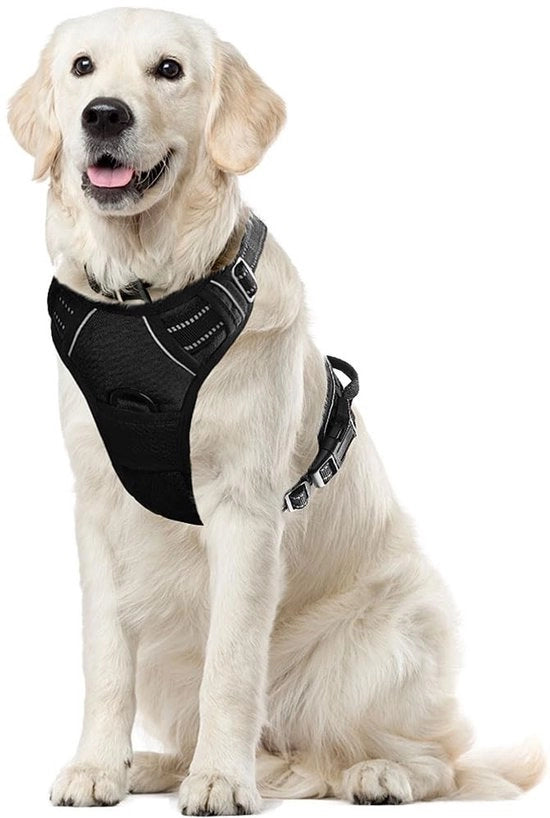 Harnas per cani Anti-trek - Vestibile - Tessuto mesh leggero - Strisce riflettenti - Manubrio per allenamento - Rivestimento comodo a spugna - Guinzaglio per cani