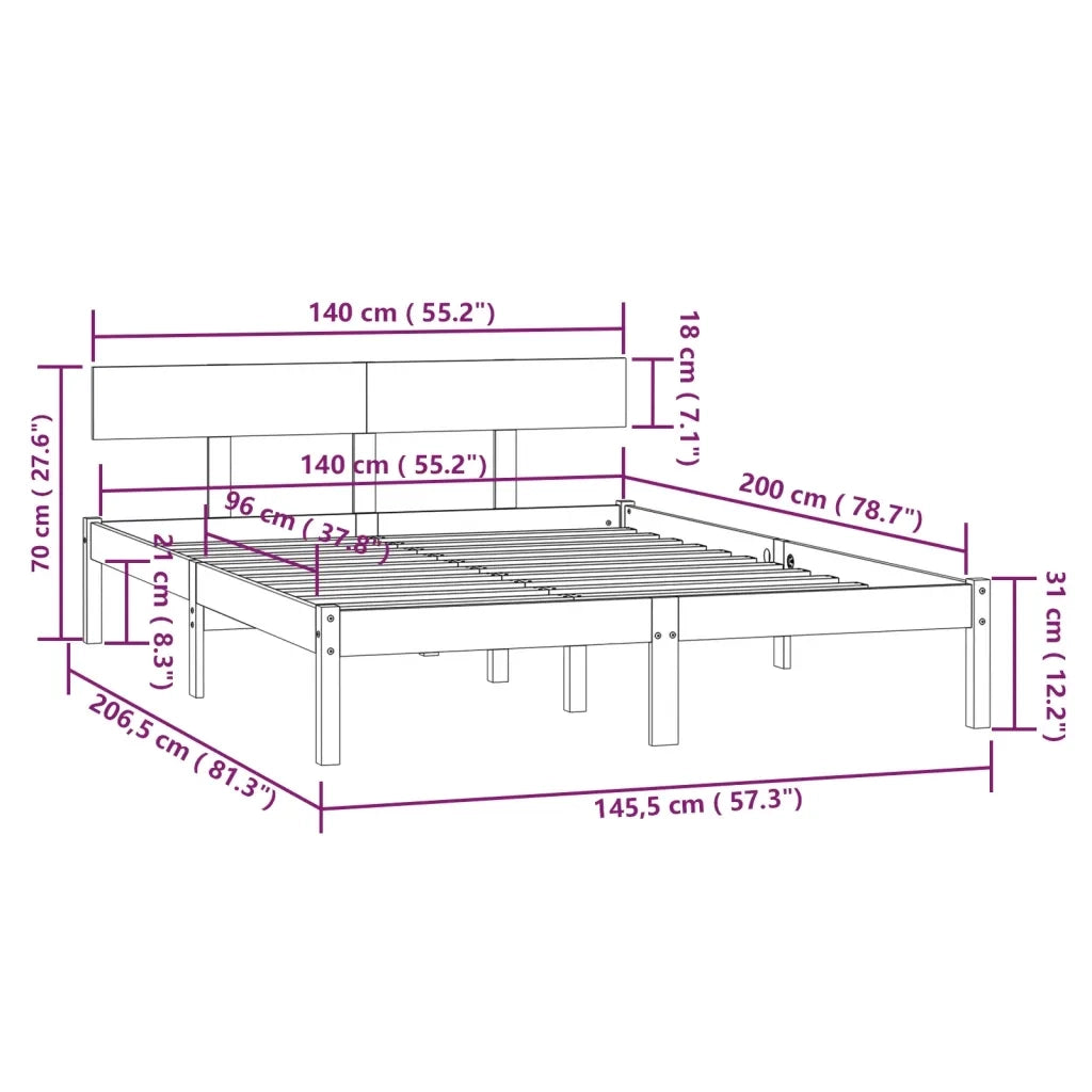 Letto matrimoniale | Letto per adulti | Giroletto senza Materasso Ambrato in Legno Massello 140x200 cm